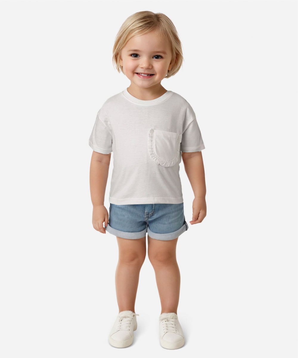 Vista 2 camiseta de algodão infantil bolso com babado C&A OFF White C&A OFF White