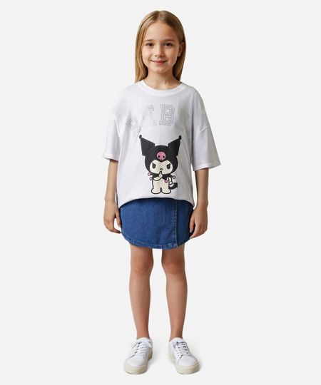 camiseta de algodão infantil kuromi com brilhos off white 12