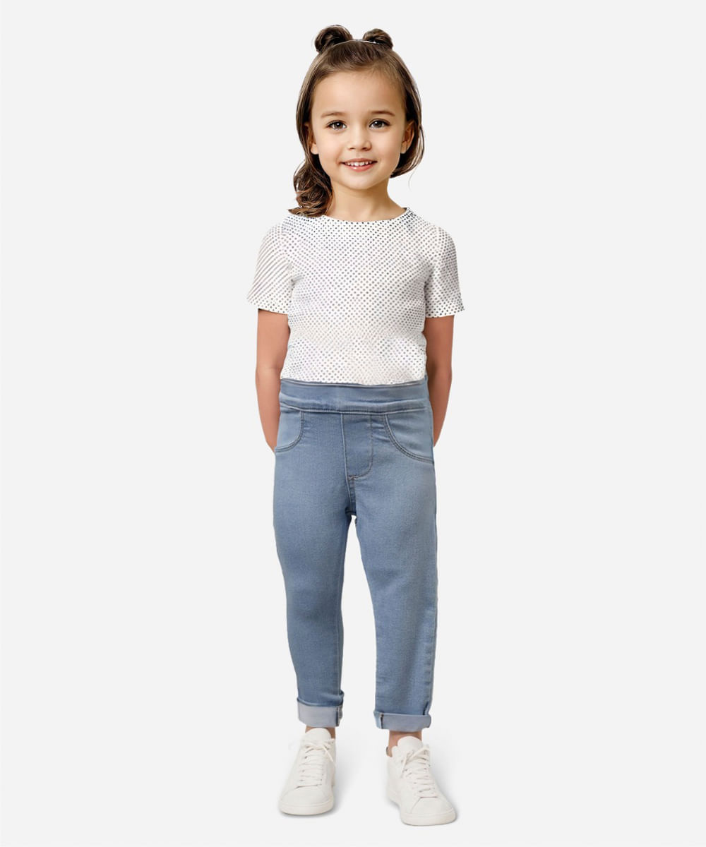 calça legging infantil jeans azul