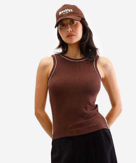 regata feminina de viscose canelada marrom G