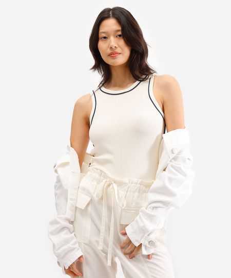regata feminina de viscose canelada off white P