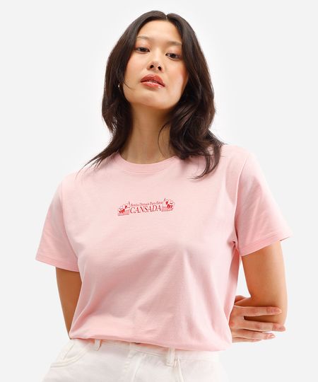 camiseta feminina de algodão bonita demais rosa PP
