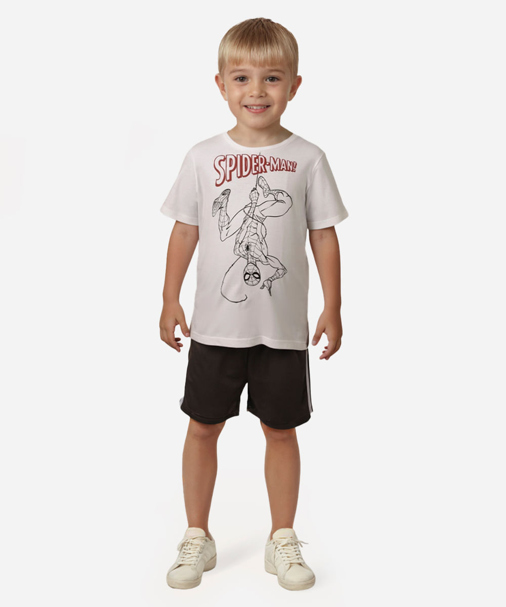 camiseta de algodão infantil homem aranha off white
