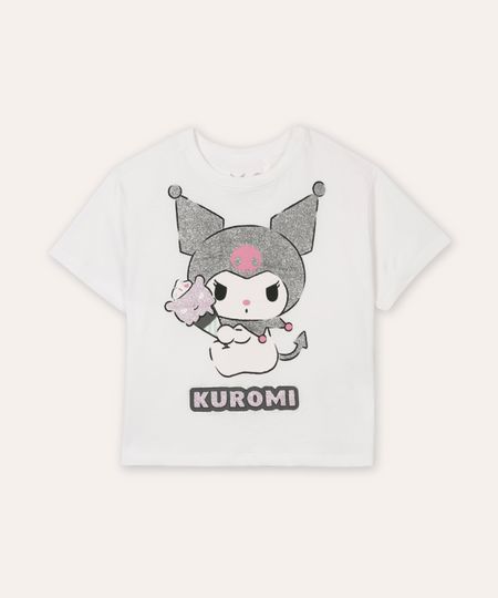 camiseta infantil de algodão kuromi com glitter off white 6