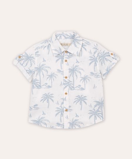 camisa de algodão infantil coqueiros branca 2