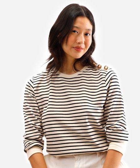 blusa feminina de moletom listrada bege PP blusa feminina de moletom listrada bege PP