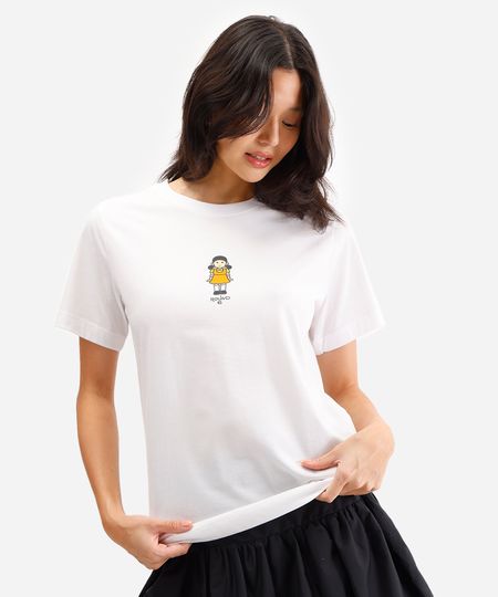 camiseta feminina de algodão round 6 off white P camiseta feminina de algodão round 6 off white P