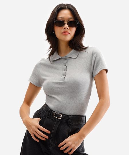 polo feminina de algodão canelada cinza G