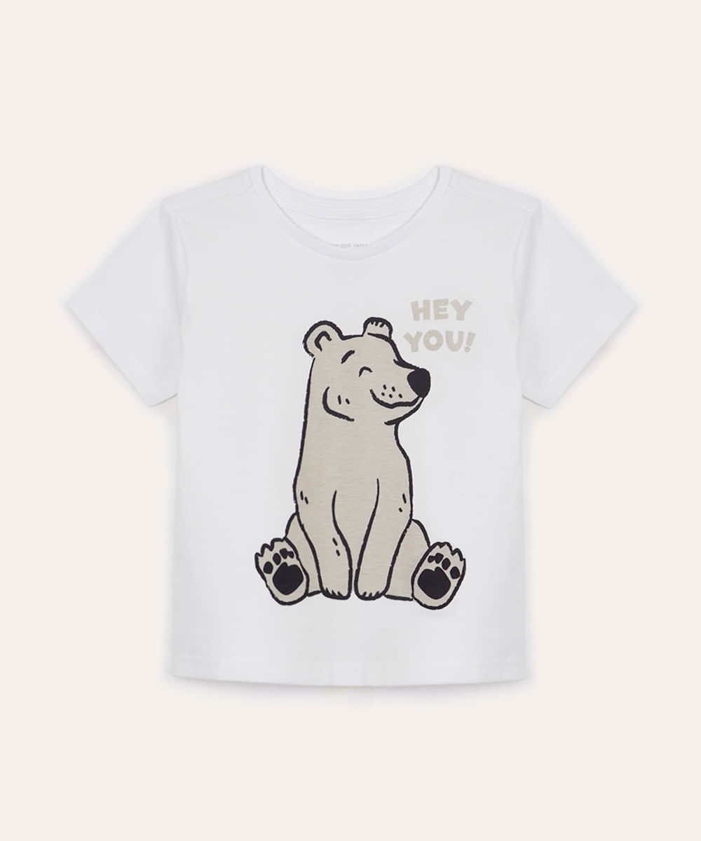 camiseta infantil de algodão urso off white
