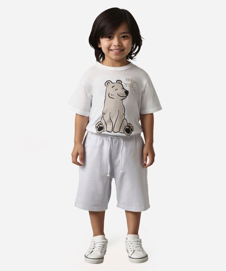 bermuda infantil com bolsos texturizada branca 6