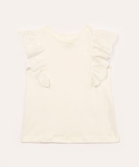blusa de algodão infantil com babado de laise off white 4