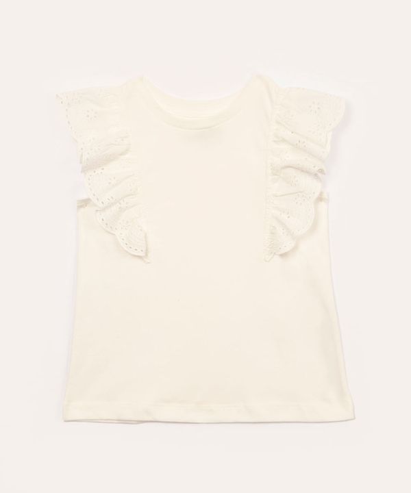 blusa de algodão infantil com babado de laise off white 12