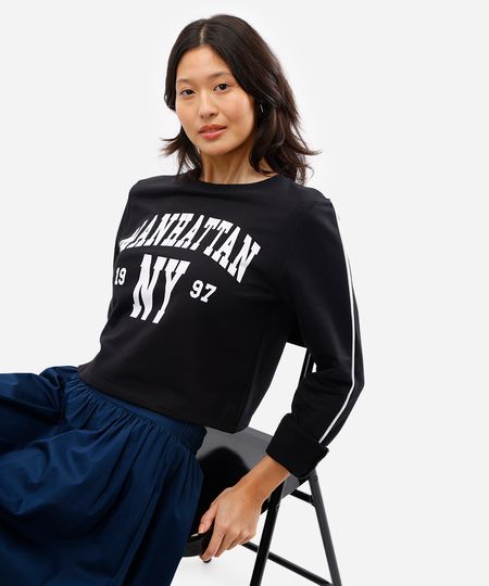 blusa feminina de moletom manhattan preta PP blusa feminina de moletom manhattan preta PP