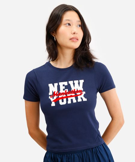 blusa feminina de algodão new york azul M blusa feminina de algodão new york azul M