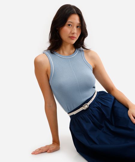 regata feminina de viscose canelada azul P