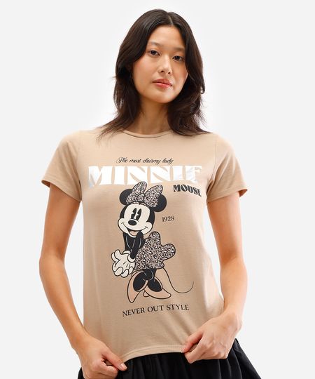 camiseta feminina de algodão minnie mouse bege P camiseta feminina de algodão minnie mouse bege P