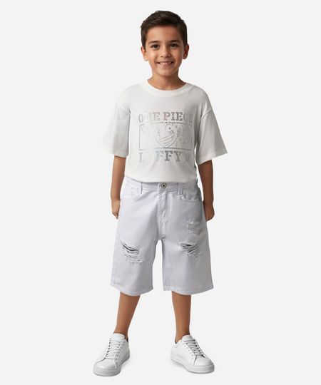 camiseta infantil de algodão one piece holográfica off white 4 camiseta infantil de algodão one piece holográfica off white 4