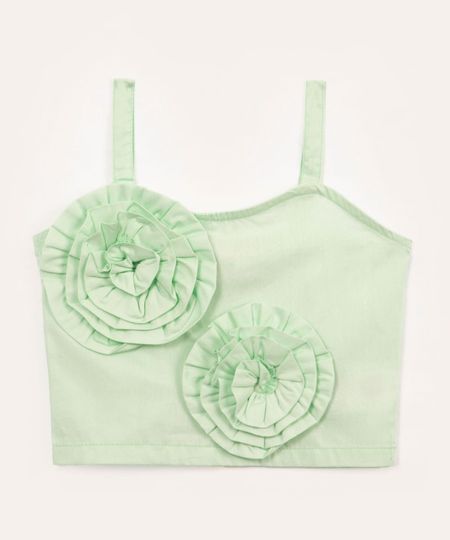 top de algodão infantil flores alça fina verde 4 top de algodão infantil flores alça fina verde 4