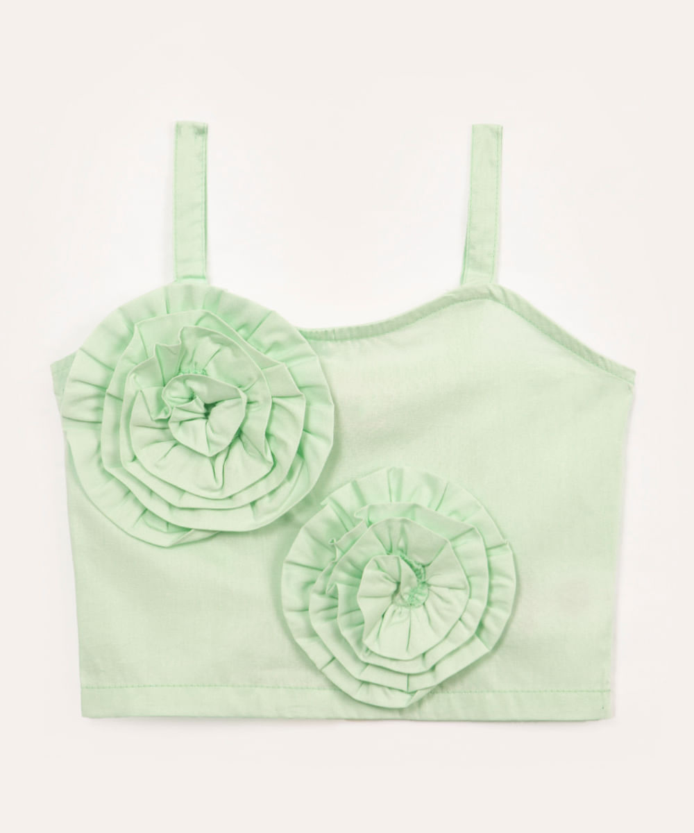 top de algodão infantil flores alça fina verde