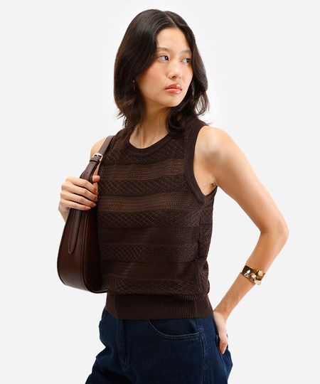 regata de tricot texturizada marrom PP regata de tricot texturizada marrom PP