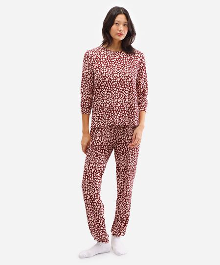 pijama longo mini corações vinho PP
