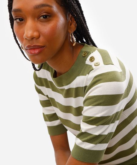 blusa feminina de tricot listrada verde PP blusa feminina de tricot listrada verde PP