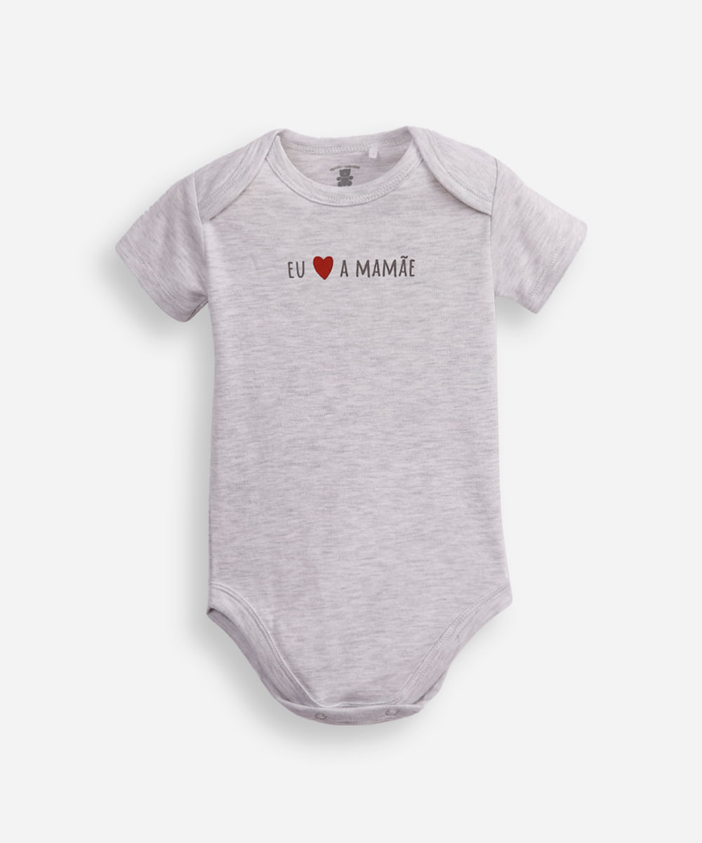body infantil de algodão eu amo a mamãe cinza