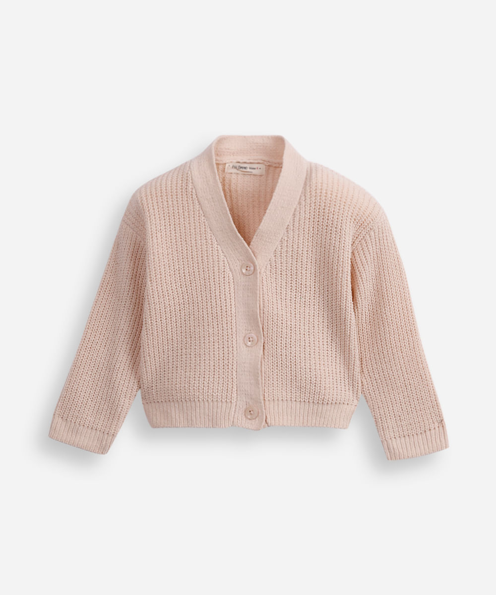 cardigan infantil de tricot texturizado bege
