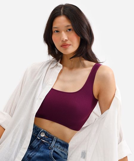 cropped básico de poliamida areia - roxo M
