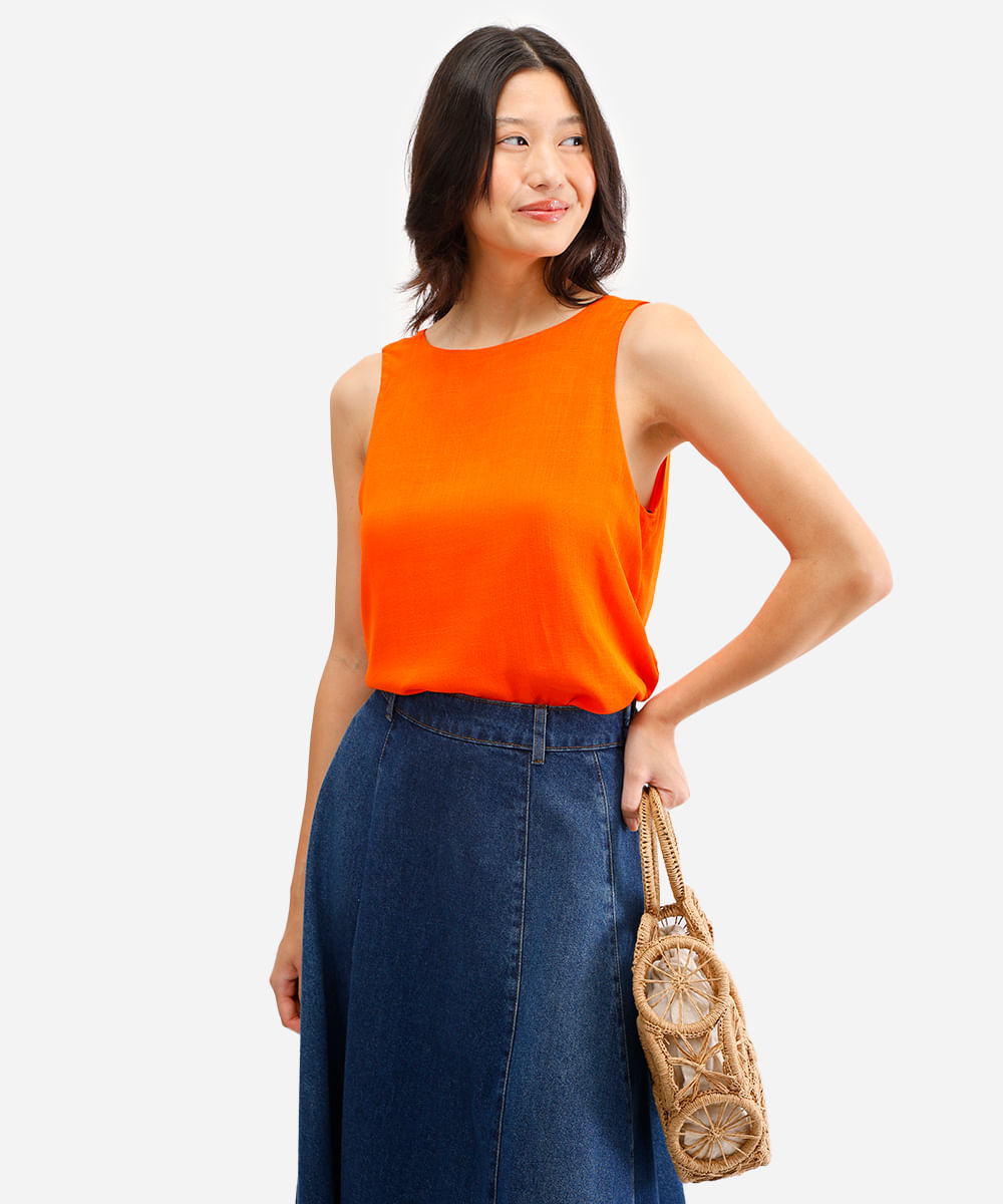 regata de viscose decote redondo laranja