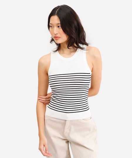 regata feminina de tricot listrada off white G
