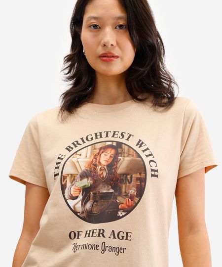 camiseta feminina de algodão harry potter bege M