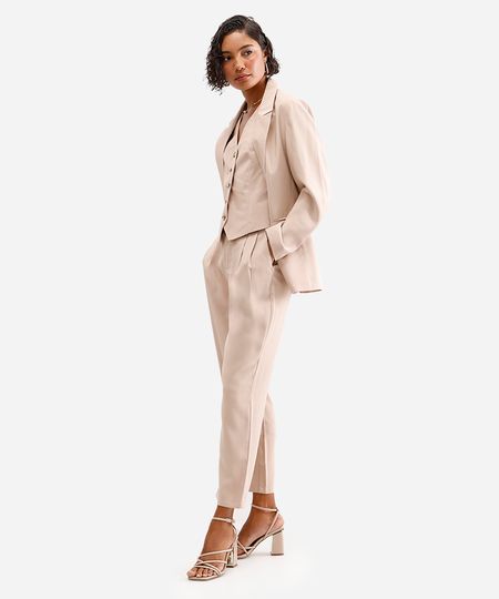 calça feminina de alfaiataria com pregas bege 42 calça feminina de alfaiataria com pregas bege 42