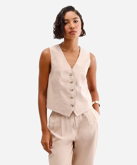 colete feminino de alfaiataria com botões bege GG colete feminino de alfaiataria com botões bege GG