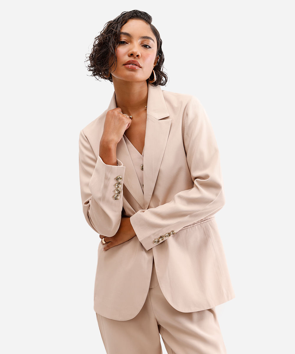 blazer de alfaiataria feminino com viscose bege