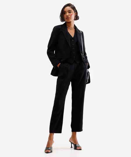 calça slouchy de viscose risca de giz preta 42
