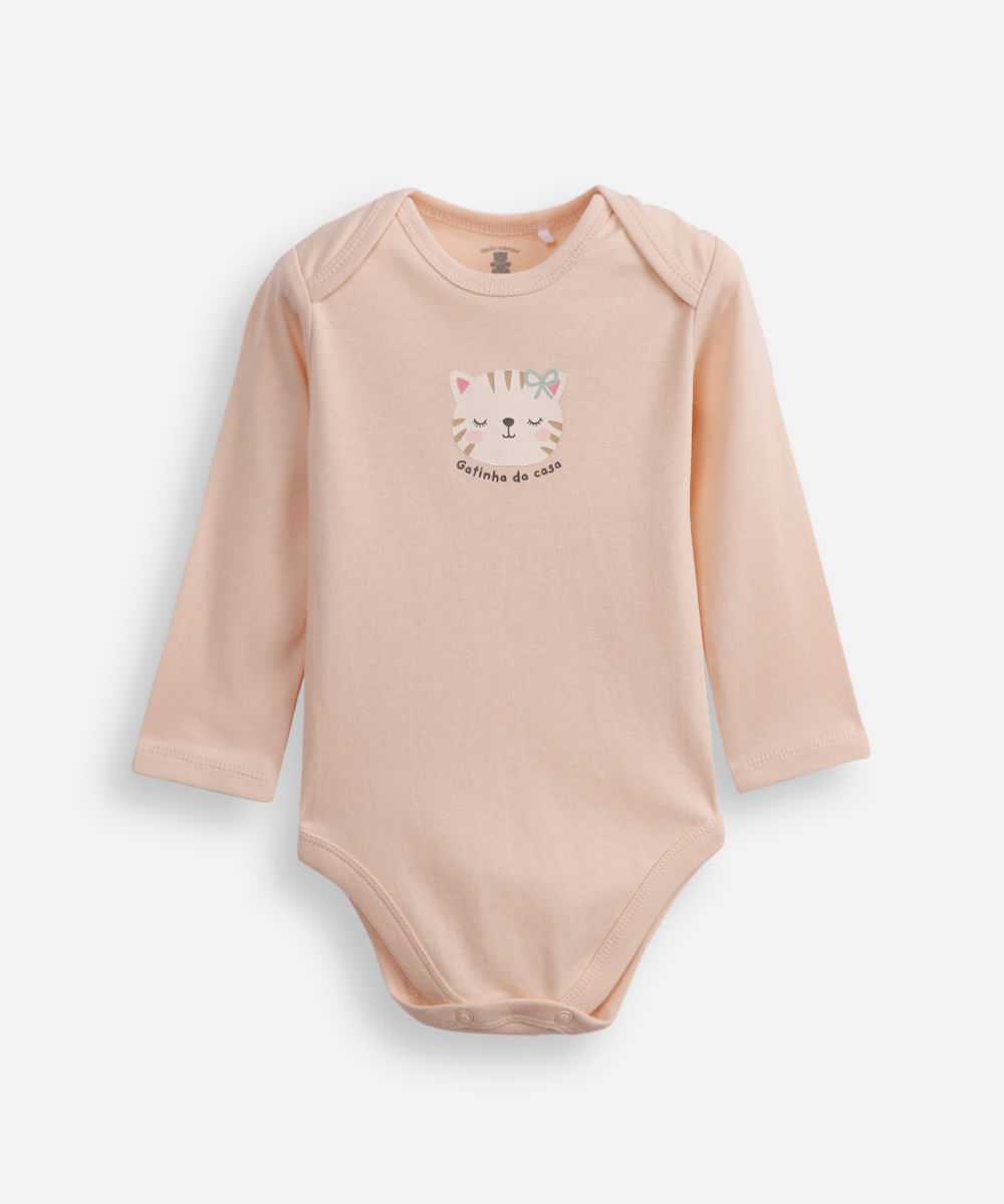 body infantil de algodão gatinha da casa bege