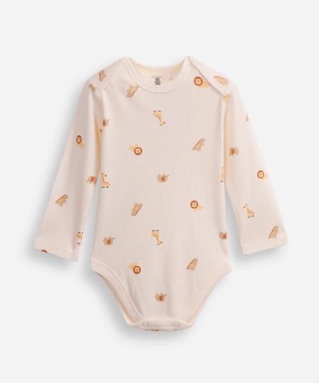 body infantil de algodão manga longa bichinhos off white 3-6 body infantil de algodão manga longa bichinhos off white 3-6