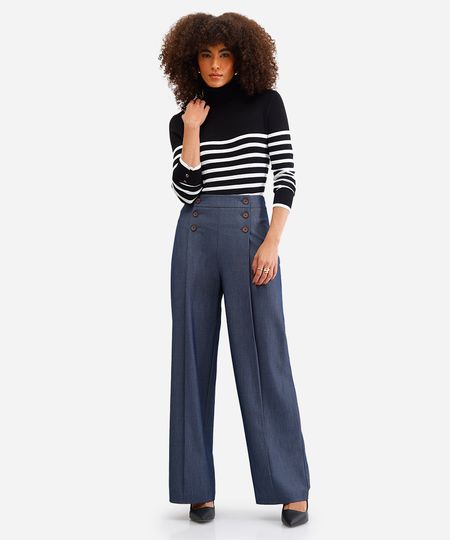 calça de alfaiataria feminina com pregas azul 38