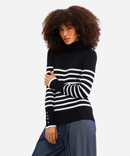 suéter feminino gola alta listrado preto P suéter feminino gola alta listrado preto P