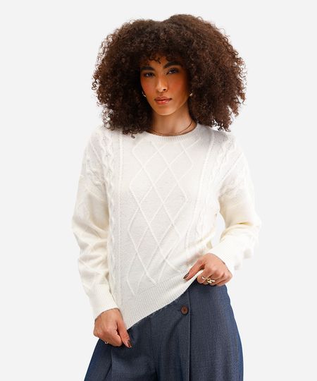 suéter feminino de tricot texturizado off white GG