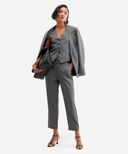 calça feminina de alfaiataria listrada cinza 38 calça feminina de alfaiataria listrada cinza 38