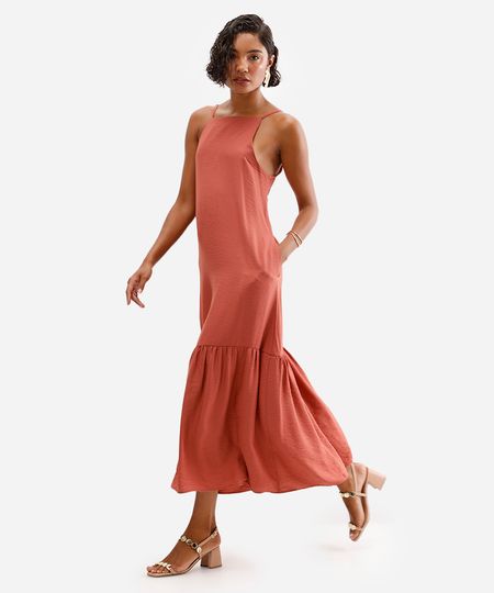 vestido midi de viscose halter neck laranja M