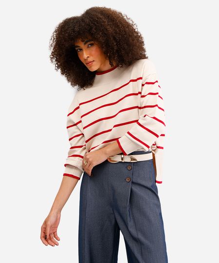 suéter de tricot manga longa listrado vermelho PP suéter de tricot manga longa listrado vermelho PP