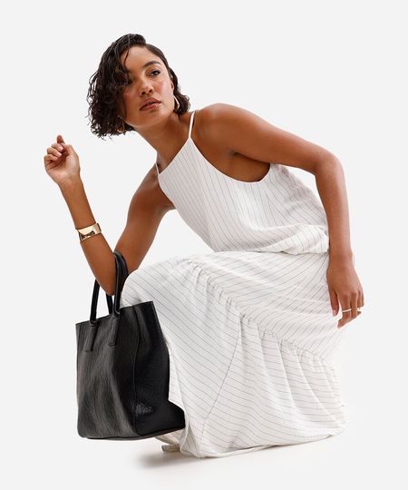 vestido midi listrado marias off white P