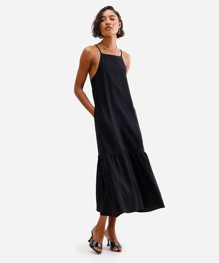 vestido midi de viscose halter neck preto M