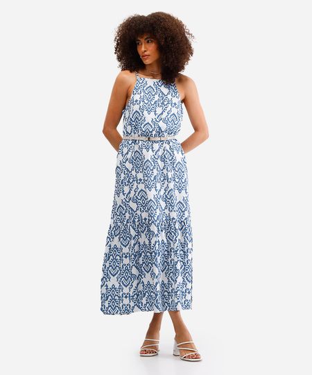 vestido midi feminino de viscose estampado off white M vestido midi feminino de viscose estampado off white M
