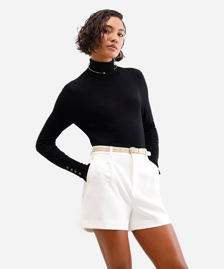 blusa gola alta manga longa botões - preto P
