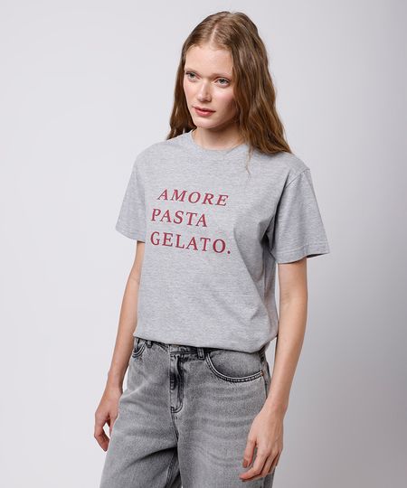 camiseta feminina amore pasta gelato mindset cinza P