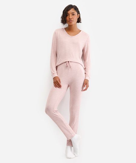 pijama longo básico rosa PP